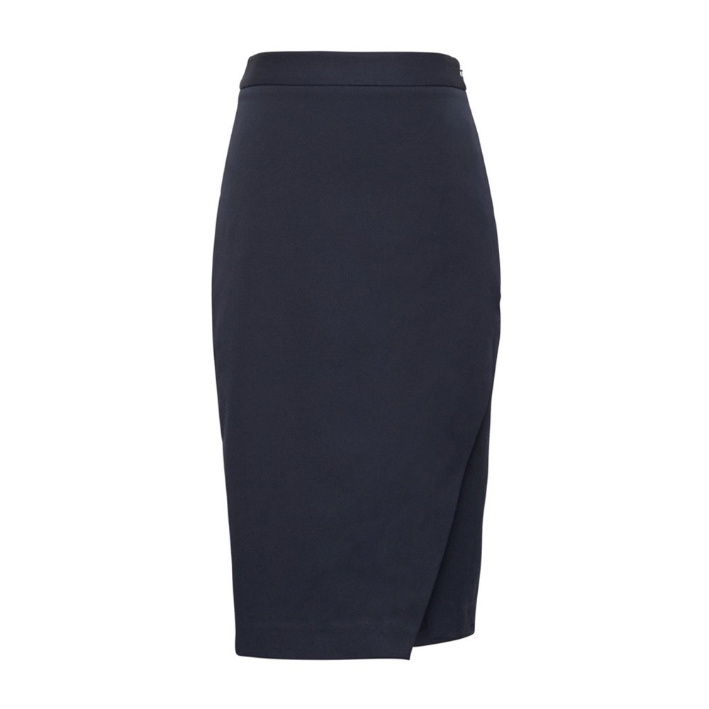 Banana Republic navy bi-stretch wrap front skirt asymmetrical slit pencil skirt